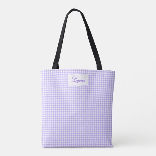 Classic Purple & White Gingham | Personalized Name トートバッグ (裏面)