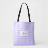 Classic Purple & White Gingham | Personalized Name トートバッグ (正面)