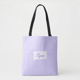 Classic Purple & White Gingham | Personalized Name トートバッグ