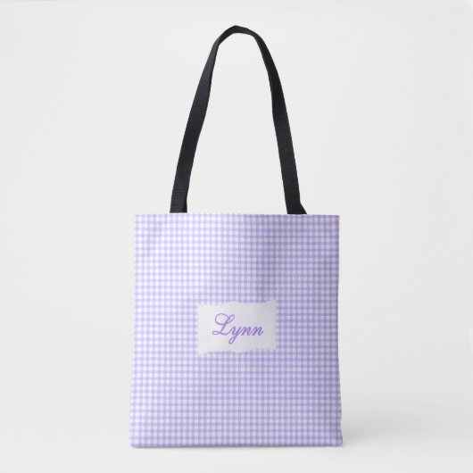Classic Purple & White Gingham | Personalized Name トートバッグ (正面)