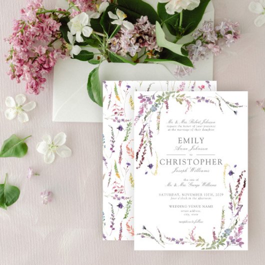 Classic Purple Wildflower Wedding Invitation 招待状