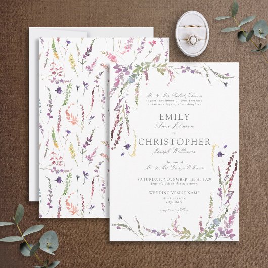 Classic Purple Wildflower Wedding Invitation 招待状