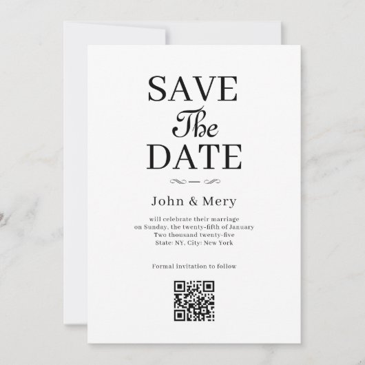 Classic QR Code Photo Wedding Save The Date 招待状 (正面)