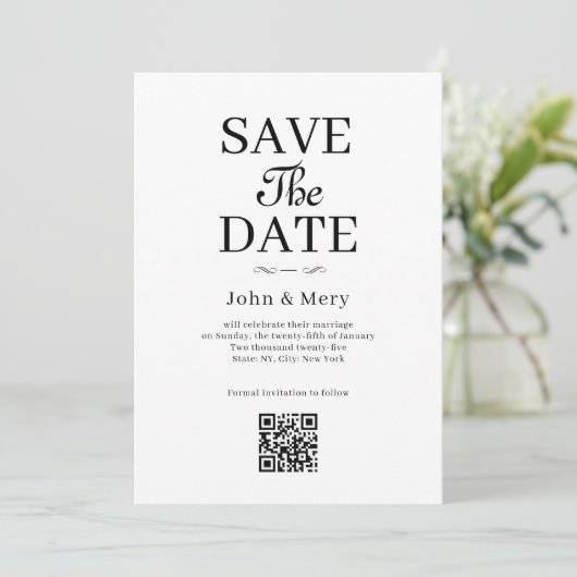 Classic QR Code Photo Wedding Save The Date 招待状 (スタンド正面)