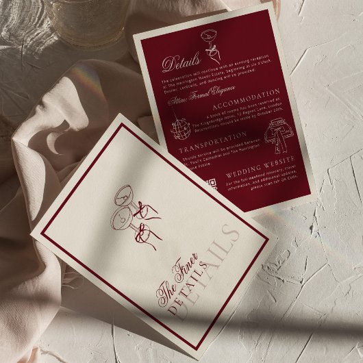 Classic QR Code Wedding Details Deep Red Old Money エンクロージャーカード