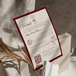 Classic QR Code Wedding Details Deep Red Old Money エンクロージャーカード