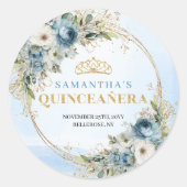 Classic Quinceañera Sticker Blue and Gold ラウンドシール (正面)