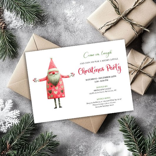 Classic Quirky Santa Red Green Christmas Party  招待状