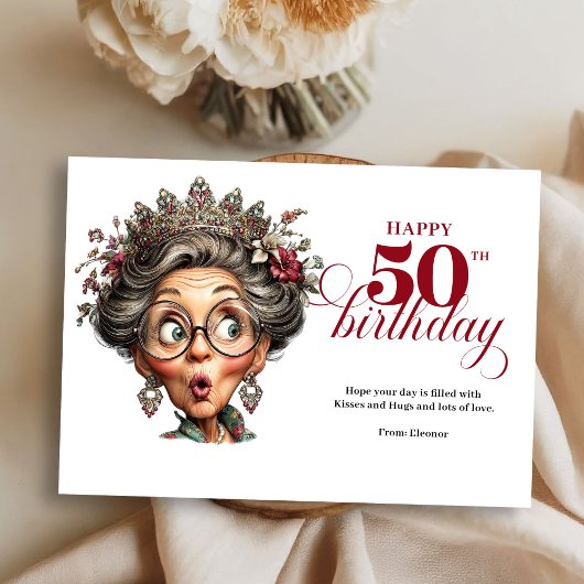 Classic Quirky Woman 50th Birthday Whimsical Card 招待状