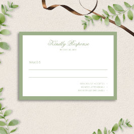 Classic Real Sage Green Border Script Wedding  出欠カード