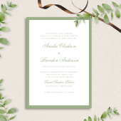 Classic Real Sage Green Border Script Wedding 招待状