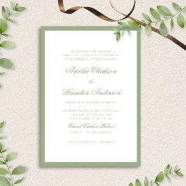 Classic Real Sage Green Border Script Wedding 招待状