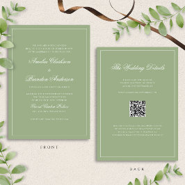Classic Real Sage Green Border Wedding QR Code 招待状