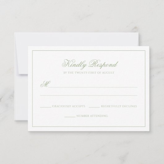 Classic Real Sage Green Monogram Script Wedding 出欠カード (正面)