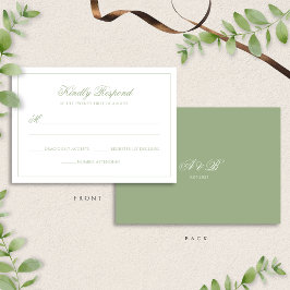 Classic Real Sage Green Monogram Script Wedding 出欠カード