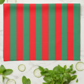 Classic Red and Green Christmas Stripes キッチンタオル (折り畳み)