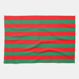 Classic Red and Green Christmas Stripes キッチンタオル