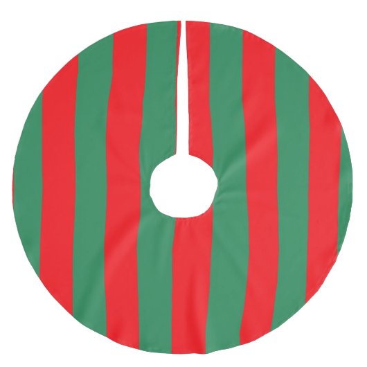 Classic Red and Green Christmas Stripes ブラッシュドポリエステルツリースカート (正面)