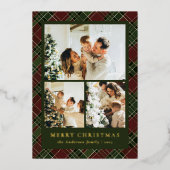 Classic Red and Green & Photo Collage Christmas 箔シーズンカード (正面)