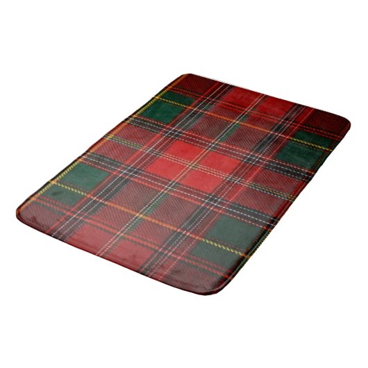 Classic Red and Hunter Green Plaid Tartan Bath Mat バスマット (アングル)