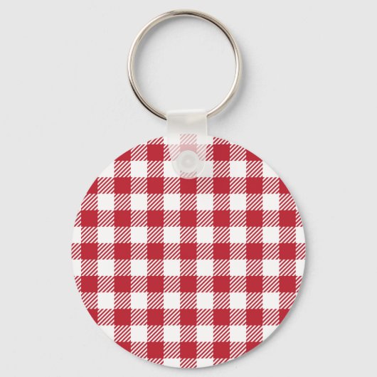 Classic Red and White Gingham Checkered Pattern キーホルダー (正面)