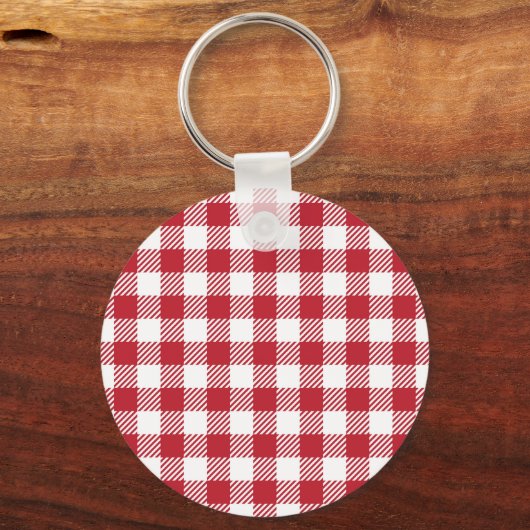 Classic Red and White Gingham Checkered Pattern キーホルダー (裏面)