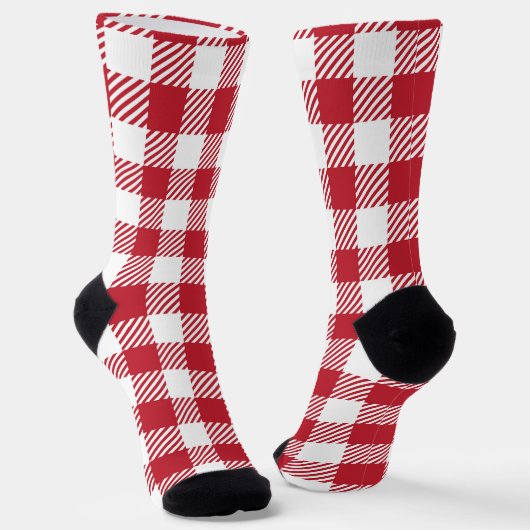 Classic Red and White Gingham Checkered Pattern ソックス (傾斜あり)