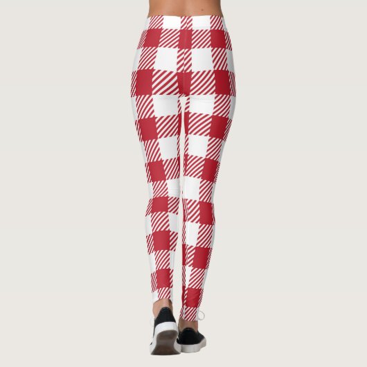 Classic Red and White Gingham Checkered Pattern レギンス (裏面)
