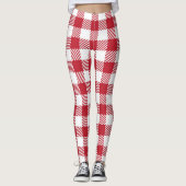 Classic Red and White Gingham Checkered Pattern レギンス (正面)