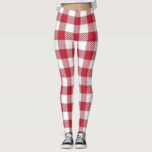 Classic Red and White Gingham Checkered Pattern レギンス (正面)