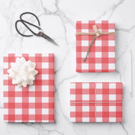 Classic Red and White Gingham Gift ラッピングペーパーシート (正面)