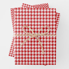 Classic Red and White Houndstooth Pattern  ラッピングペーパーシート
