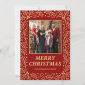 Classic Red & Antique-Gold Family Photo Christmas シーズンカード (正面)