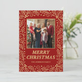 Classic Red & Antique-Gold Family Photo Christmas シーズンカード (スタンド正面)