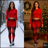 Classic Red Black Buffalo Plaid Flannel レギンス