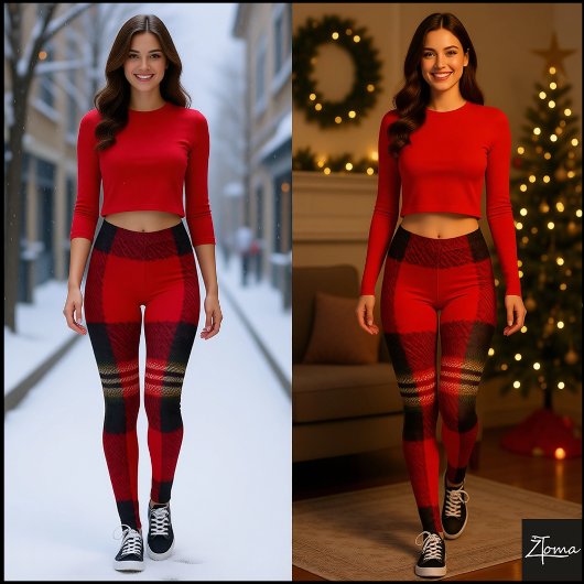 Classic Red Black Buffalo Plaid Flannel レギンス