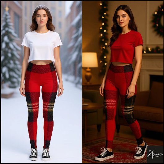 Classic Red Black Buffalo Plaid Flannel レギンス