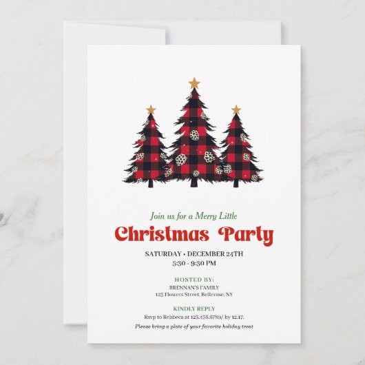 Classic Red Black Plaid Holiday Party Printable 招待状 (正面)