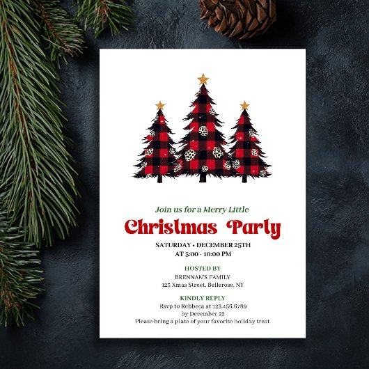 Classic Red Black Plaid Holiday Party Printable 招待状