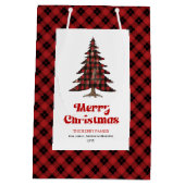 Classic red black tartan tree gift bag personalize ミディアムペーパーバッグ (裏面)