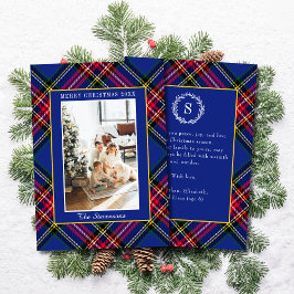 Classic Red Blue Gold Tartan Plaid Photo Christmas シーズンカード
