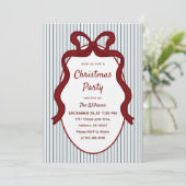 Classic Red Blue Stripes & Bow Frame Christmas  招待状 (スタンド正面)