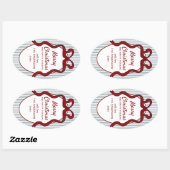 Classic Red Blue Stripes & Bow Frame Christmas  楕円形シール (シート)