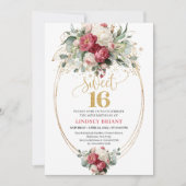 Classic Red Blush Floral Sweet 16 Birthday Invite 招待状 (正面)