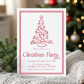 Classic Red Border Christmas Tree Christmas Party 招待状
