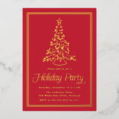 Classic Red Border Christmas Tree Holiday Party 箔招待状 (正面)