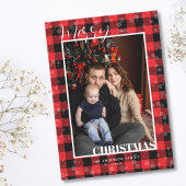 Classic Red Buffalo Plaid Snow Photo Christmas シーズンカード