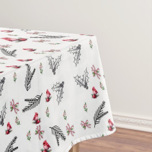 Classic Red Cardinal Pine Christmas Tablecloth  テーブルクロス (インサイチュ)