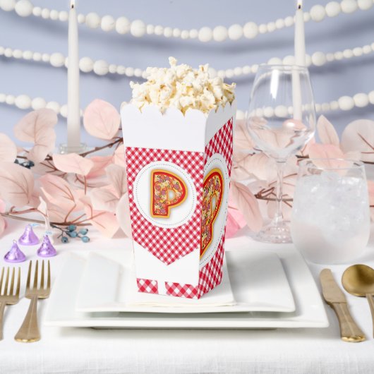 Classic Red Checkered Pizza Initial P Popcorn Box フェイバーボックス (ウェディング)