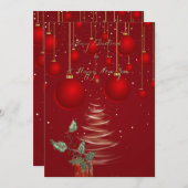  Classic Red Christmas Ornaments holiday card シーズンカード (正面/裏面)